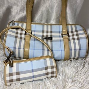 Authentic Vintage Burberry Blue Label Plaid Matching Handbag Set Sky Blue